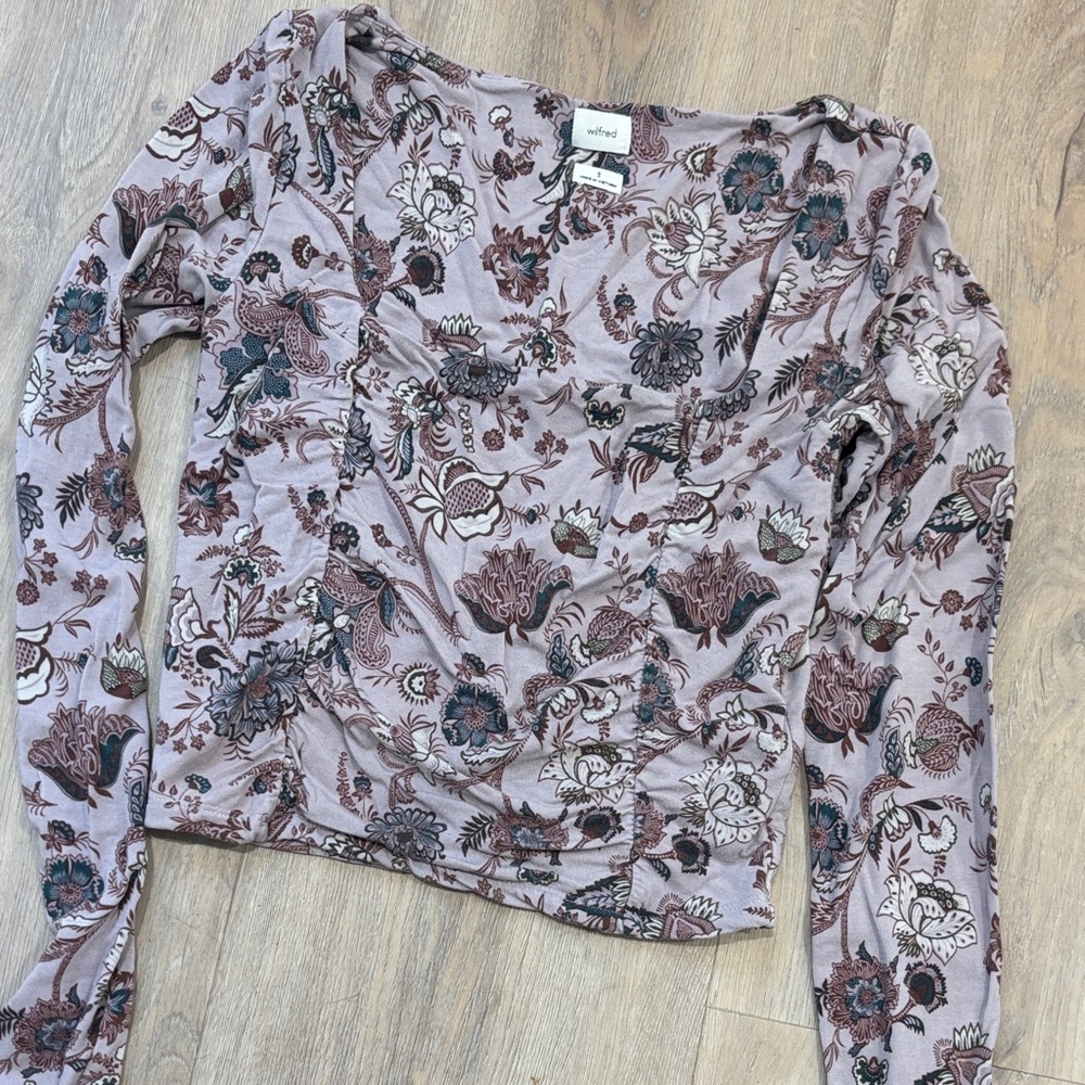 WILFRED FLORAL SQUARE NECK CROP LONG SLEEVE